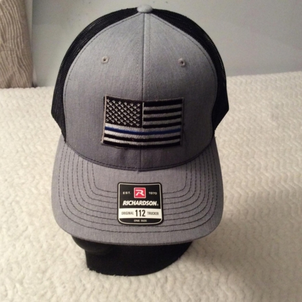 Richardson 112 Original Trucker Gray Men's Thin Blue Line Flag Trucker Hat